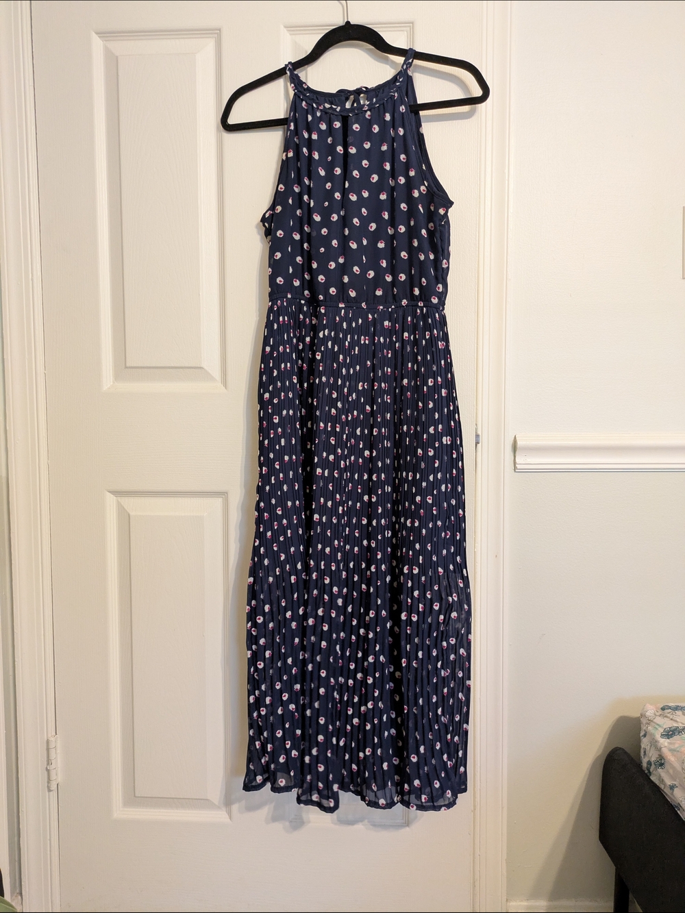Maison Jules Navy Maxi Dress with Pink Dot Print